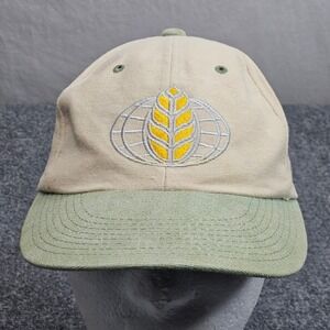 Y2K Thrashed Farming Hat Beige Green Wheat Logo Grunge Utility Work Strapback